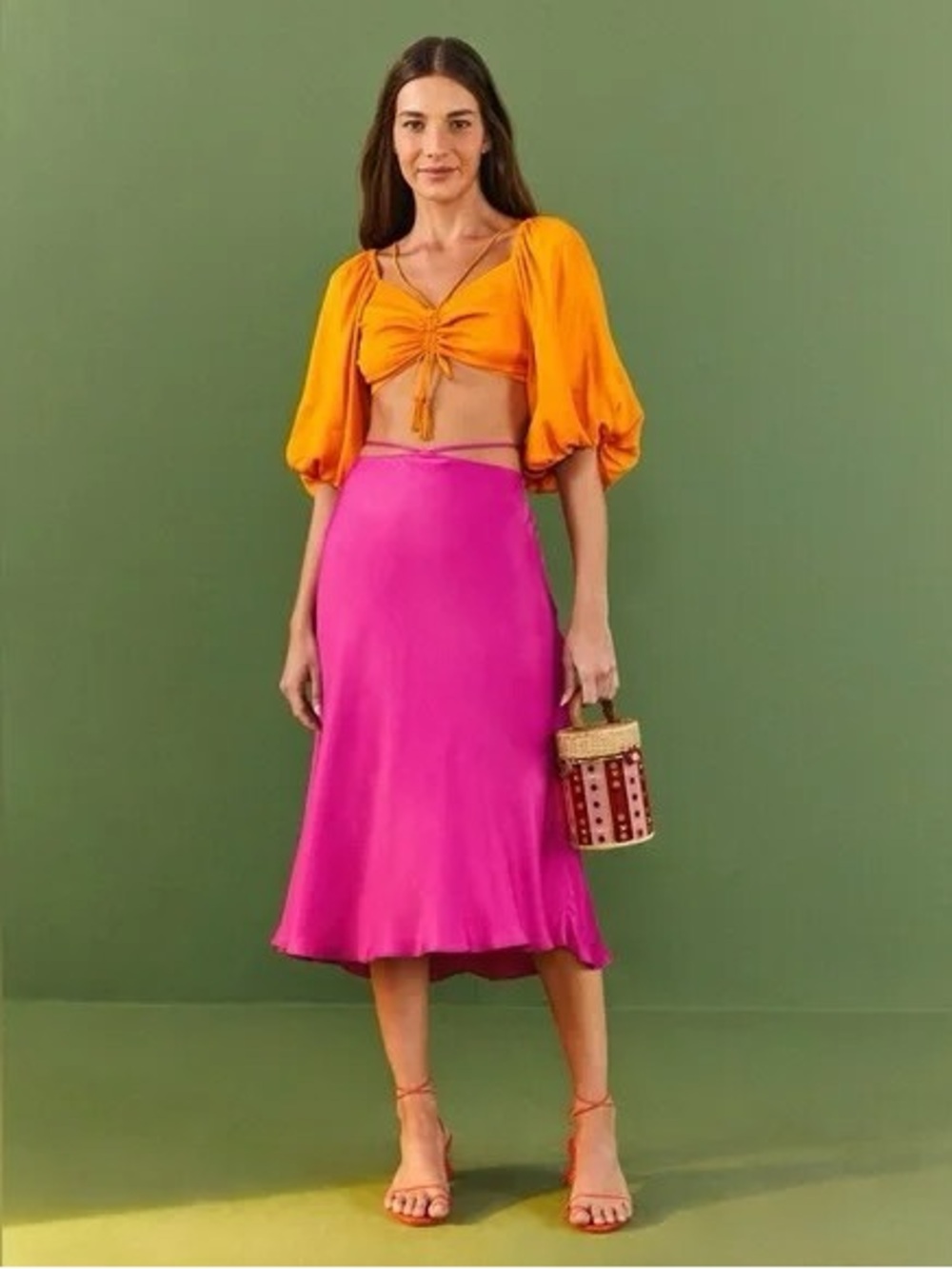 FARM RIO PINK TIED MIDI SKIRT SIZE SMALL MSRP: $135.00